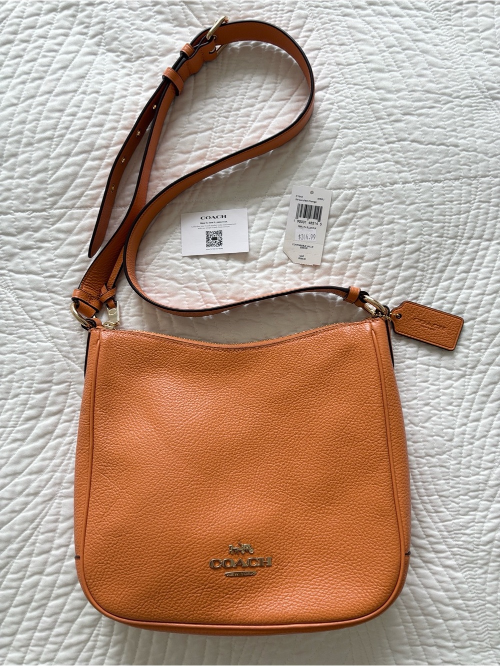 Coach ELLIE FILE BAG Pebbled Leather Crossbody Candied Orange Like New